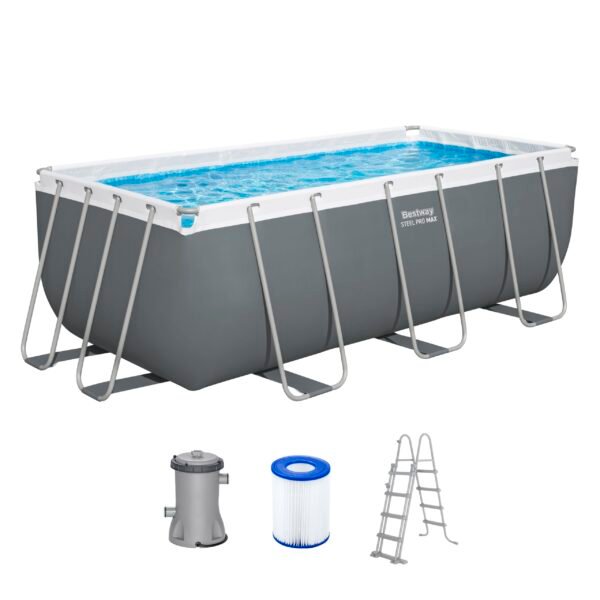 Bestway Power Steel Eckig Pool 412x201x122 cm Grau